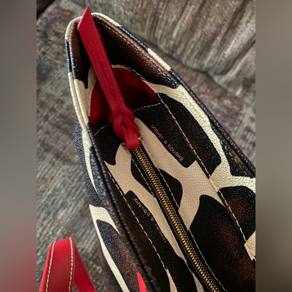 Dooney & Bourke giraffe print tote with red strap. - Picture 12 of 15